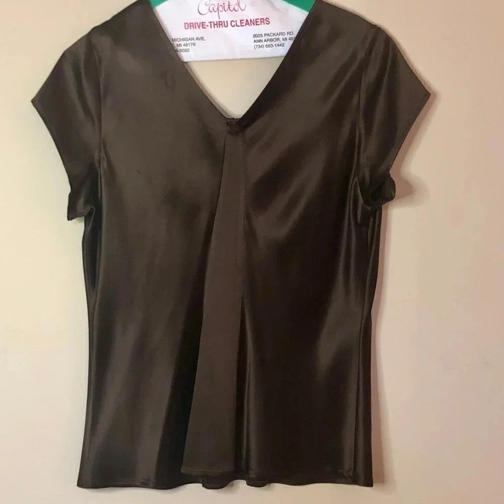 Marshall Fields Brown Satin Blouse Size M - Picture 2 of 8